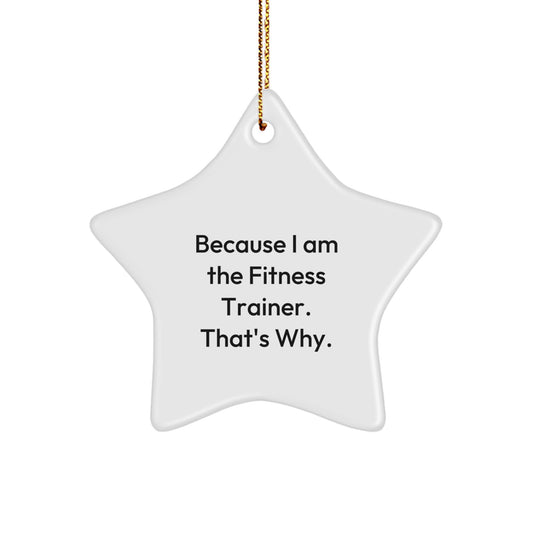 Funny Fitness Trainer Star Ornament Gifts from Friends for Men Women Coworkers Family 'Because I Am The Fitness Trainer. That's Why.' - Image 1