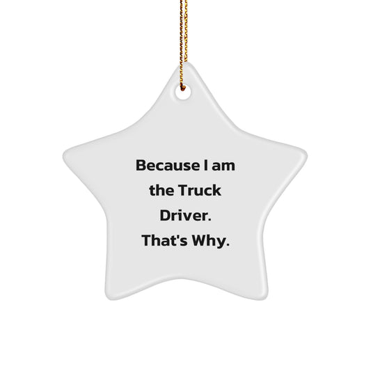 Funny Truck Driver Gifts for Men - Because I Am The Truck Driver. That's Why. Christmas Star Ornament from Friends, Family, or Coworkers - Image 1