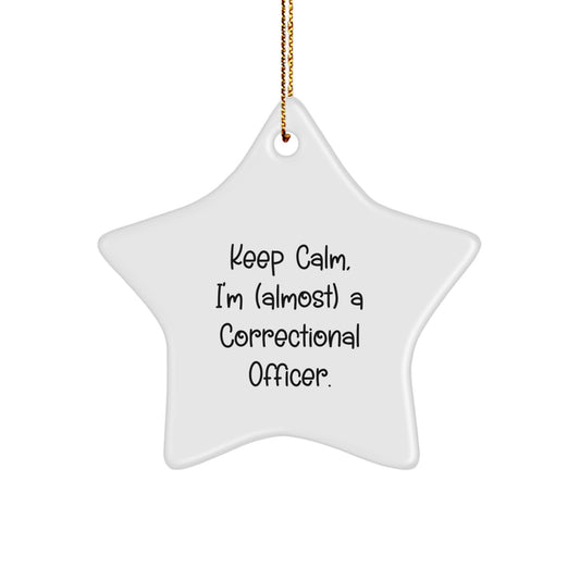 Funny Correctional Officer Gifts, Christmas Star Ornament for Men, Friends, Coworkers, Family with 'Keep Calm, I'm (almost) A Correctional Officer' Quote - Image 1