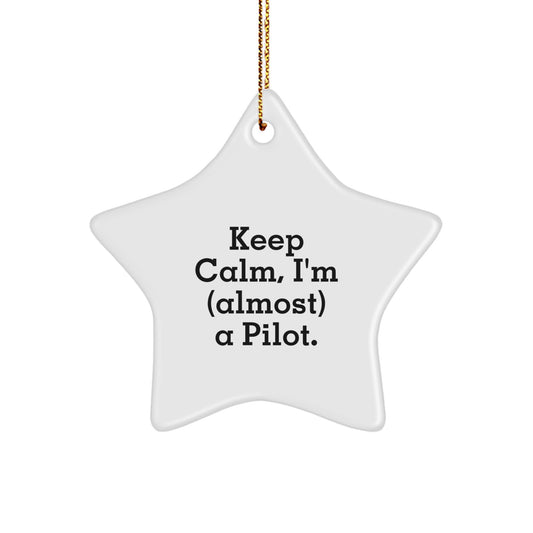 Funny Pilot Gifts, Star Ornaments for Christmas, Keep Calm I'm (almost) A Pilot. - Image 1