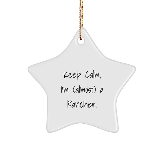 Funny Rancher Star Ornament Gift for Friends from Family - Keep Calm, I'm (almost) A Rancher. - Star Shaped Christmas Decorations - Image 1