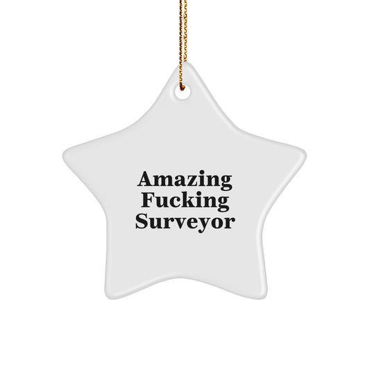 Funny Surveyor Gifts from Friends Christmas Unique Gifts for Surveyor 'Amazing F--king Surveyor' Star Ornament - Image 1