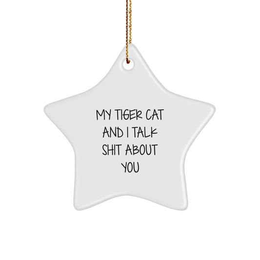 Christmas Gift for Her Tiger Cat Star Ornament Present - Image 1