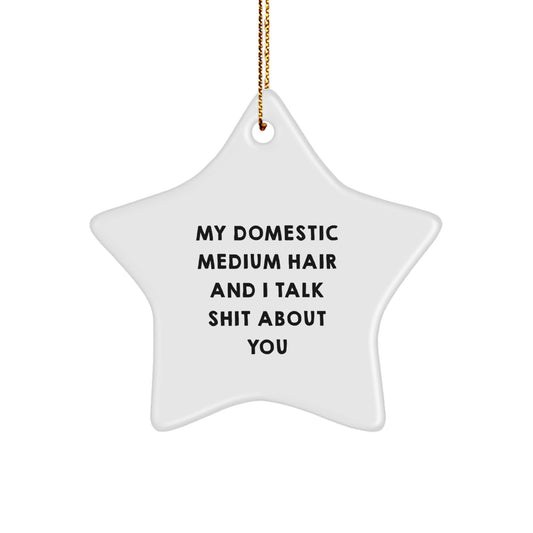 Funny Domestic Medium Hair Gifts for Him or Her, Star Ornament, White Color, Christmas Unique Gifts from Friends or Family - Image 1