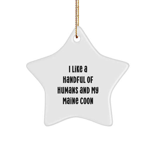 Unique Maine Coon Cat Star Ornament Gifts for Christmas, Funny Quote 'I Like A Handful Of Humans And My Maine Coon' from Family, Perfect for Friends, Coworkers, and Loved Ones - Image 1