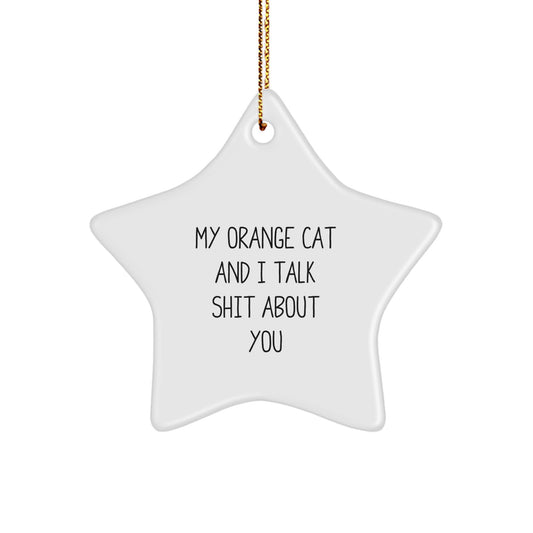 Orange Cat Gifts for Men - Funny 'My Orange Cat And I Talk Shit About You' Star Ornament - Gifts from Friends - Christmas Unique Gifts - Image 1