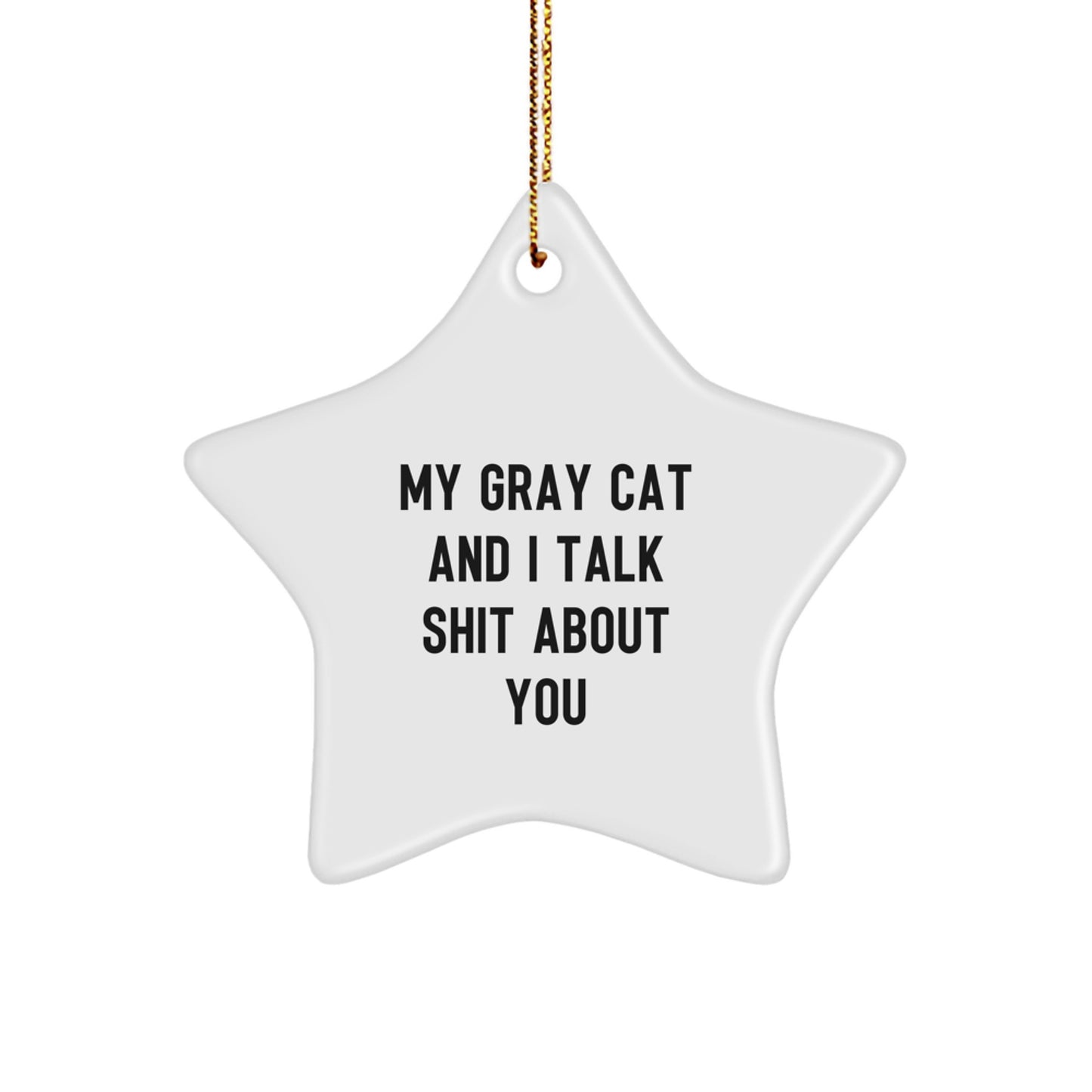 Funny Gray Cat Gifts for Men Women Friends Family - My Gray Cat And I Talk Shit About You Star Ornament - Image 1