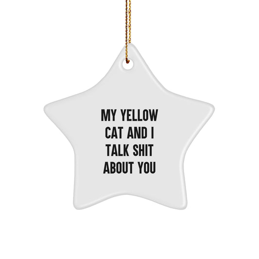 Funny Yellow Cat Star Ornament, Gifts from Friends and Family for Christmas Unique Gifts, Yellow Cat Lover Gifts - Image 1