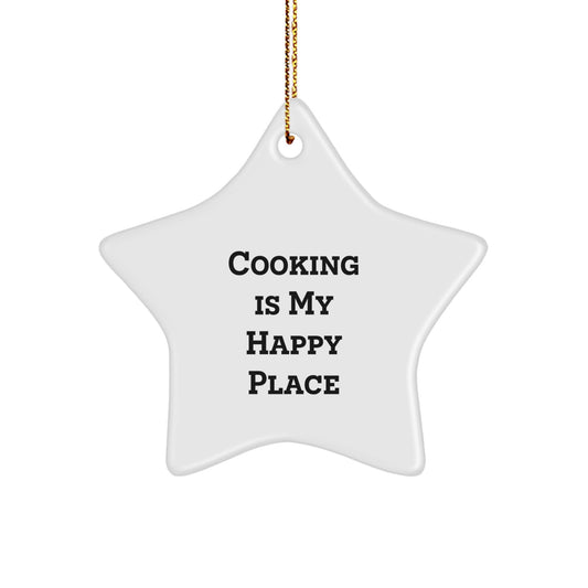 Funny Cooking Gifts for Friends, Christmas Unique Star Ornament Decoration, Gifts from Women to Cooking Lovers - 'Cooking Is My Happy Place' - Image 1