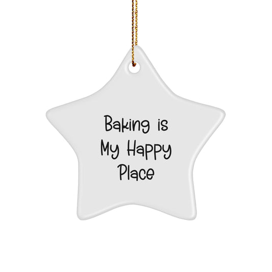 Baking Gifts from Family, Unique Christmas Star Ornament for Baking Enthusiasts, Inspirational Baking Is My Happy Place Quote - Image 1