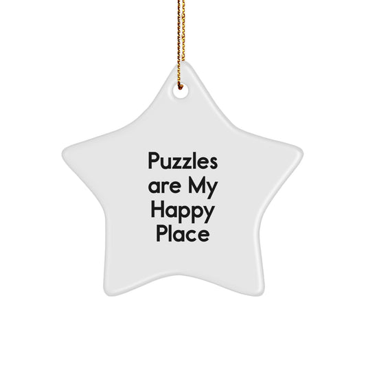 Funny Puzzles Gifts for Puzzle Enthusiasts, Star Ornament with Quote 'Puzzles Are My Happy Place', Gifts from Friends to Family for Christmas Unique Gifts - Image 1