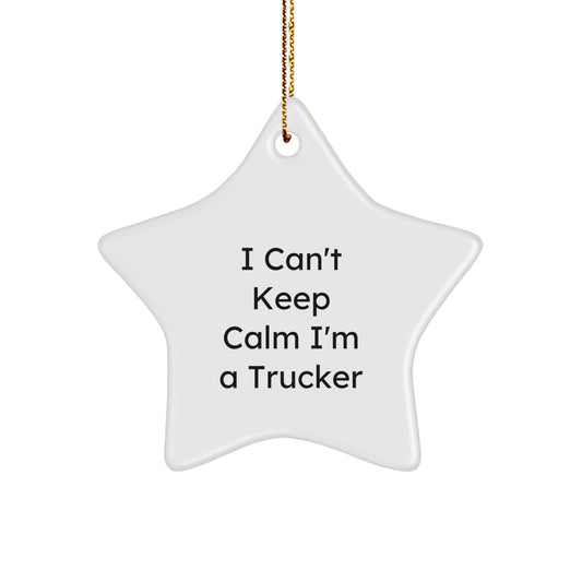 Funny Trucker Star Ornament Gifts from Friends and Family for Trucker Enthusiasts - I Can't Keep Calm I'm A Trucker Christmas Tree Decor - Image 1