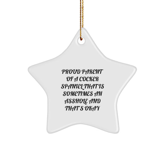 Funny Cocker Spaniel Dog Gifts for Men, Women, and Friends - Proud Parent Star Ornament, Christmas Unique Decorations with Gold Cord, Cocker Spaniel Lover - Image 1