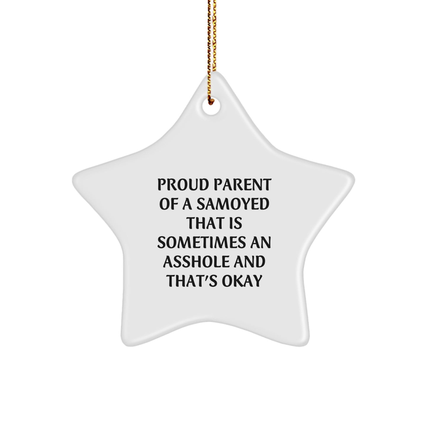 Funny Samoyed Dog Gifts from Men to Proud Parents, Star Ornament with Gold Cord for Christmas Unique Decorations - Image 1