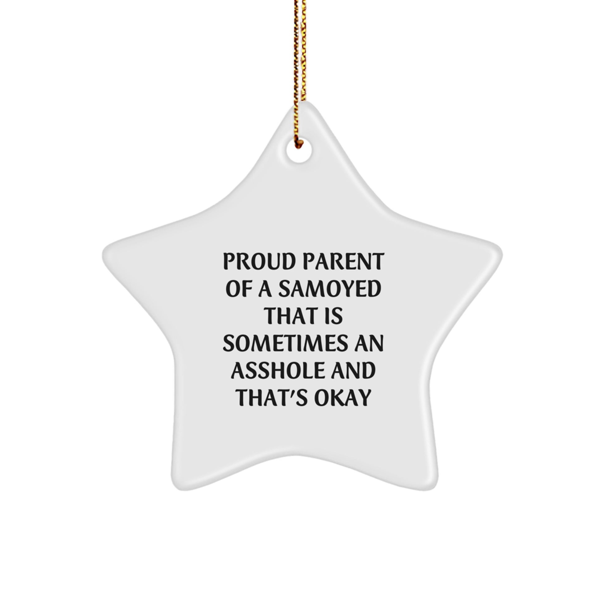Funny Samoyed Dog Gifts from Men to Proud Parents, Star Ornament with Gold Cord for Christmas Unique Decorations - Image 1