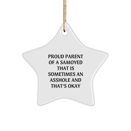 Funny Samoyed Dog Gifts from Men to Proud Parents, Star Ornament with Gold Cord for Christmas Unique Decorations - Image 1