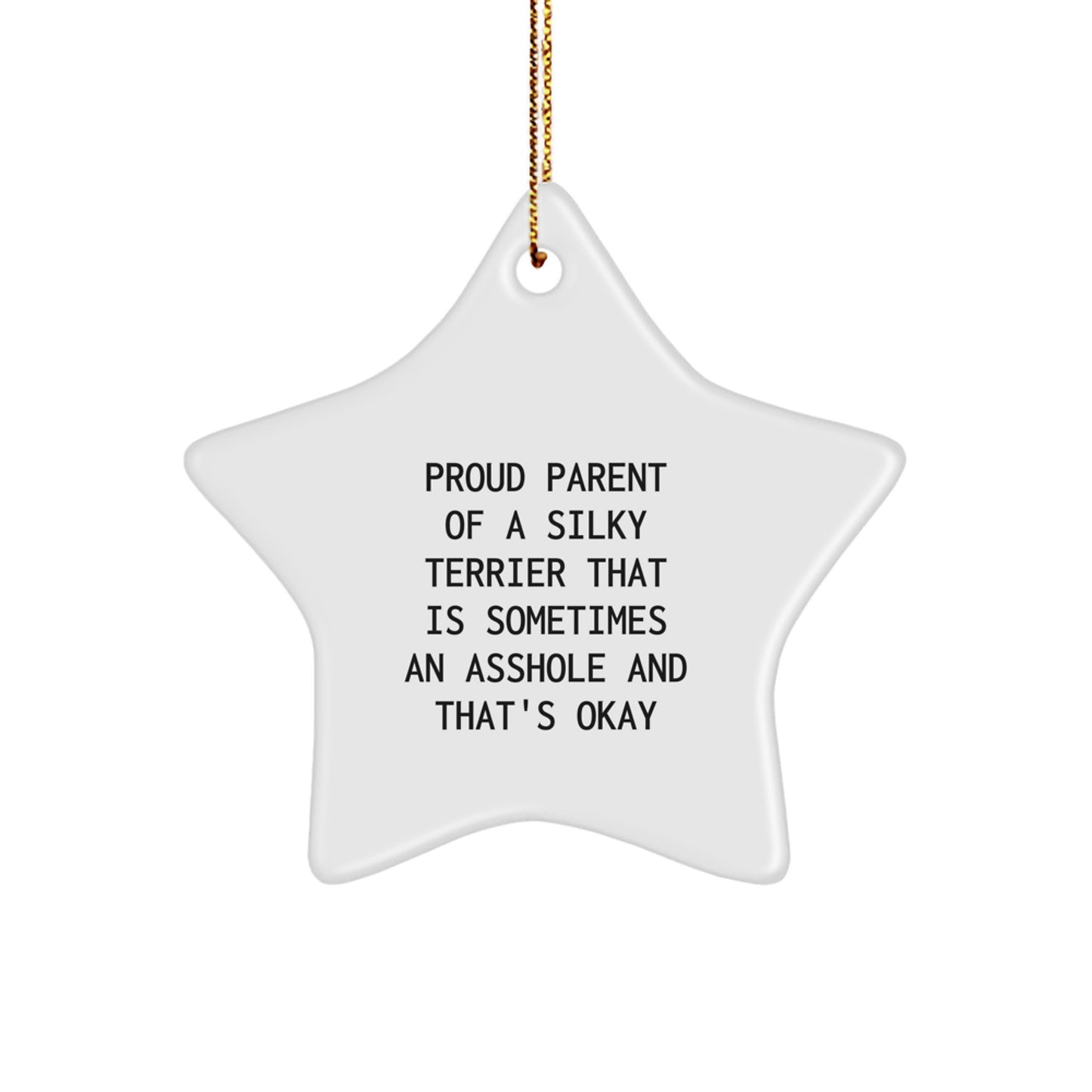 Funny Silky Terrier Dog Christmas Unique Gifts from Friends for Proud Parents of Silky Terriers That Is Sometimes An Asshole And That's Okay Star Ornament - Image 1