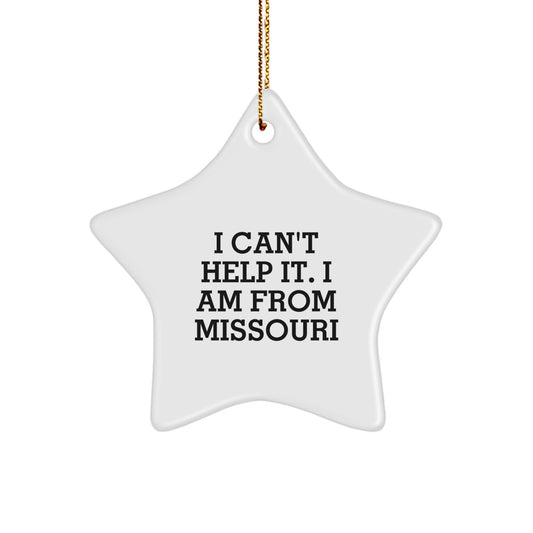 Missouri Christmas Star Ornament - Funny Quote Gifts from Friends to Family, Cute Star Decoration for Men Women, White Star Shaped Decoration with Gold Cord - Image 1