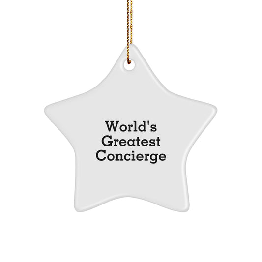 Funny World's Greatest Concierge Gifts from Friends for Concierge on Christmas Unique Gifts, Star Ornament with Funny Quote, White Star Shaped, Decorative Christmas Unique Gift for Concierges at Home - Image 1